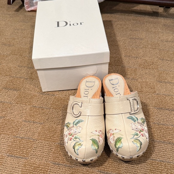 Vintage RARE Y2K Dior Cream Floral Women's Mules - Picture 1 of 3